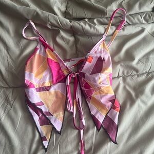 Colorful Geometric Print Tie-Back Top